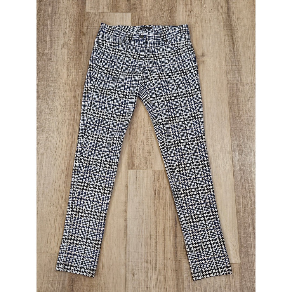 J. McLaughlin Womens 0 Plaid Houndstooth Stretch Skinny Ankle Pants Navy
